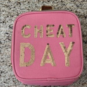 Pink & Gold Sequin Lunch Bag cheat day sequins like new thermal wipe out lining